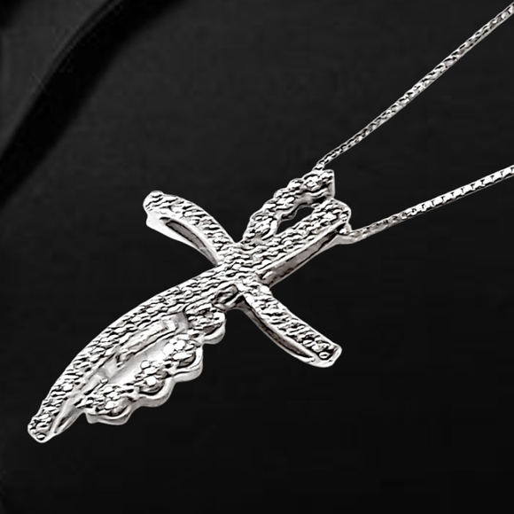 14K White Gold Convertible Cross Pendant with Natural Diamonds & Stud Earring